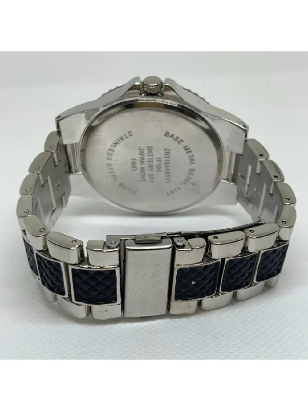 FMD men’s silver black tone wrist watch quartz analog 48mm size 7” running